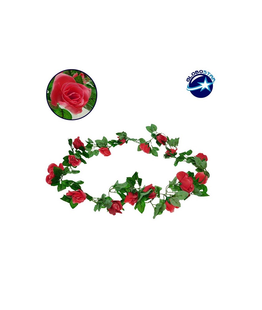 GloboStar® 09008 Τεχνητό Κρεμαστό Φυτό Διακοσμητική Γιρλάντα Μήκους 2 μέτρων με 16 X Μεγάλα Τριαντάφυλλα Φούξια